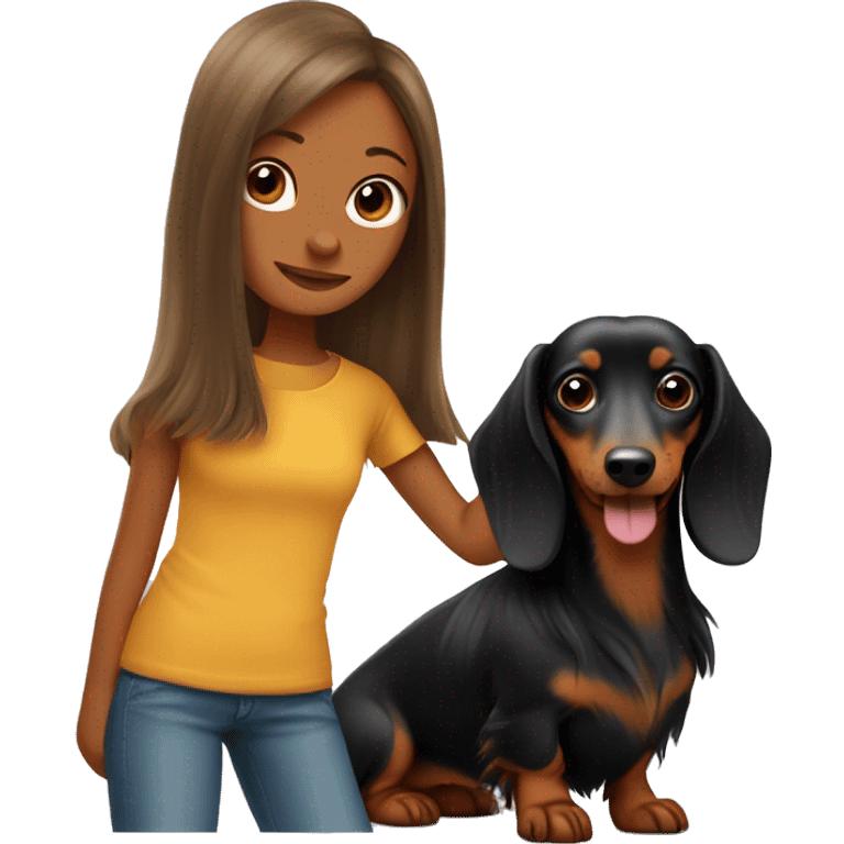 Long-haired dachshund with girl emoji