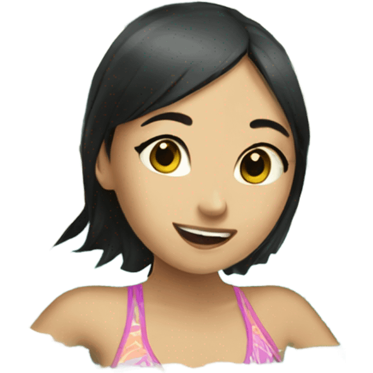 Asian girl swimming in money emoji