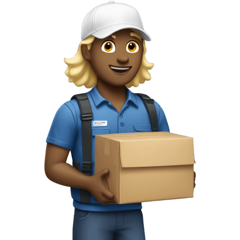 mail carrier with blond hair and with a package wearing a white cap emoji