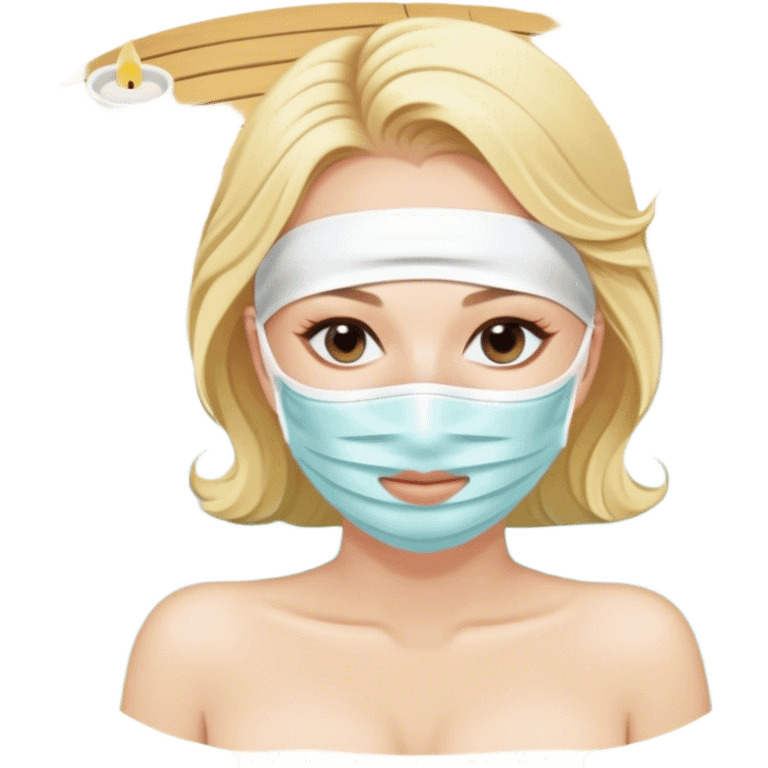 Lady with face mask spa beauty full face relaxing pale skin blonde emoji