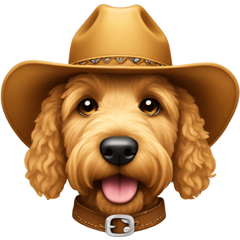 Golden doodle with cowboy hat emoji