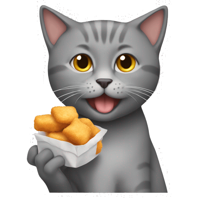 Grey cat eating chicken nuggets emoji