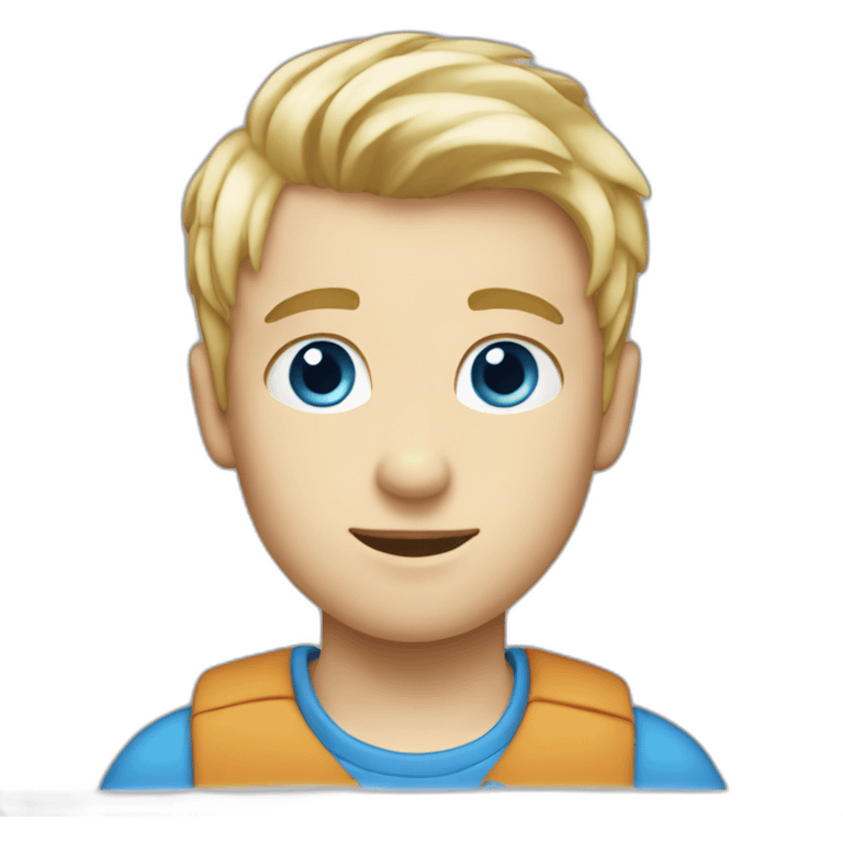 Boy with blue eyes and blonde hair and blue thirt emoji