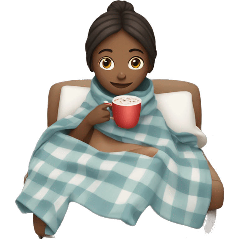 girl with blanket drinking hot chocolate emoji