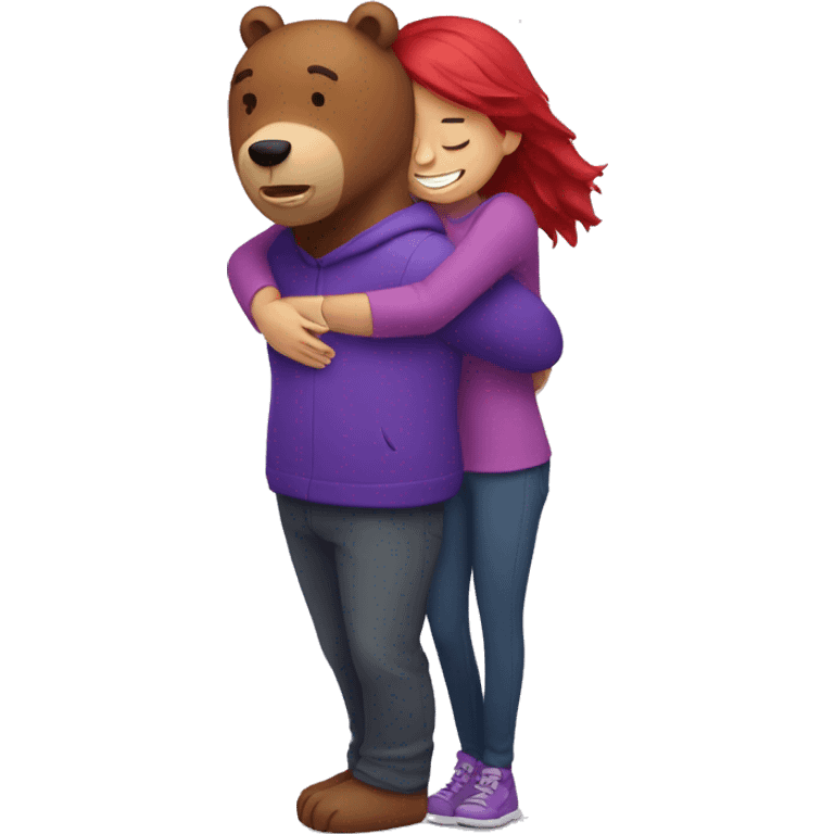 Bear hug with a purple-red haired girl emoji