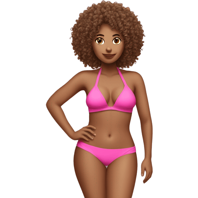 Curly hair women pink bikini full body emoji