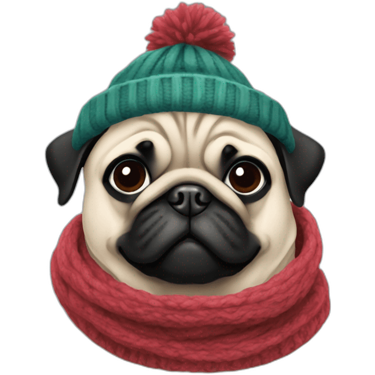 pug wearing a wooly hat and scarf emoji