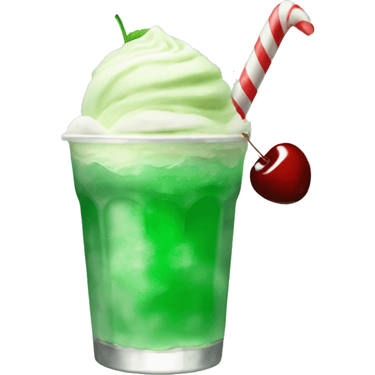 Green plain peppermint soda with vanila ice cream top and a cherry on left side emoji