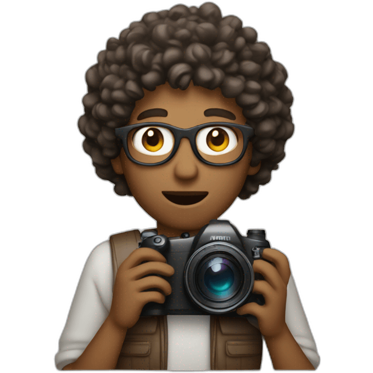 Curly man with camera emoji