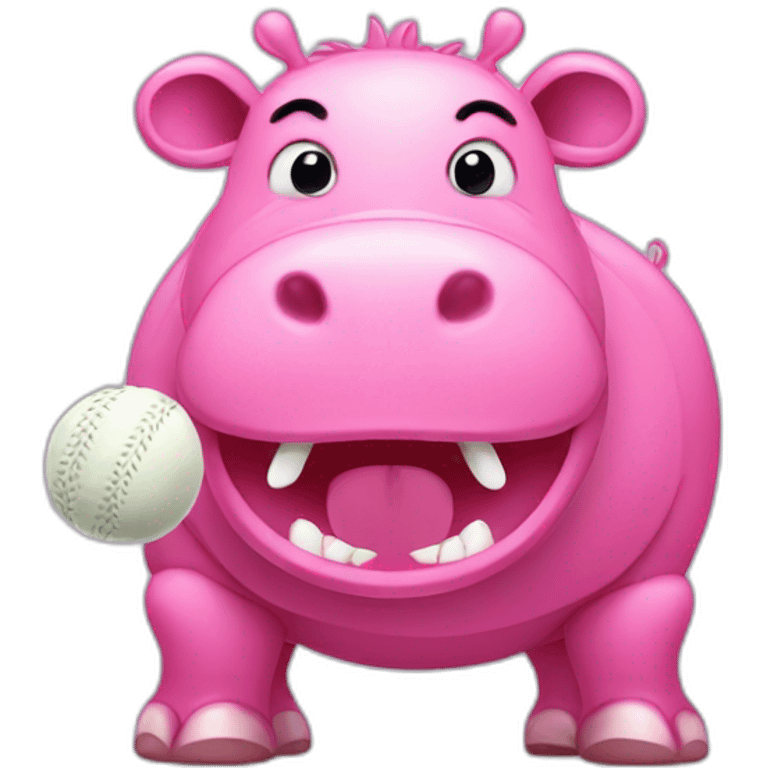 pink hippo with cricket ball emoji