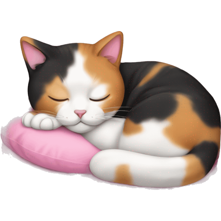 calico cat sleeping on a pink pillow emoji