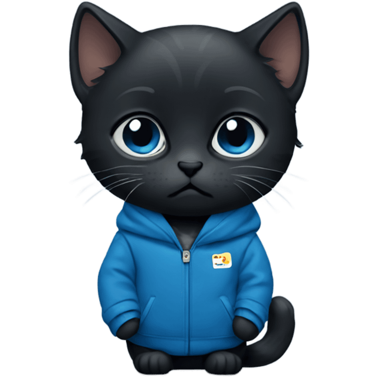 Sad Black kitten with blue jacket  emoji