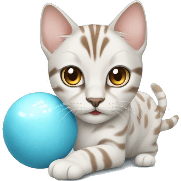 snow bengal cat with light blue eyes playing with a ball emoji