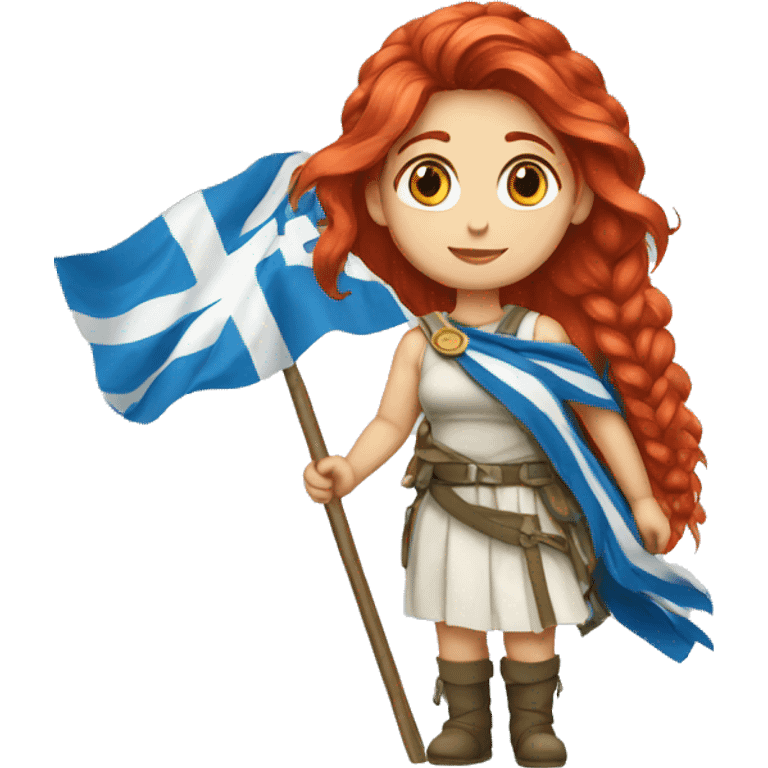 a red hair female on everest and greek flag emoji