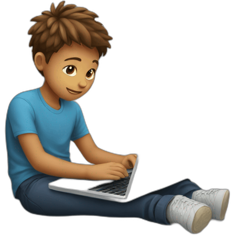 young boy study on laptop emoji