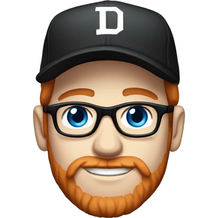 30 year old male with red hair, glasses, black baseball hat, blue eyes, pale complexion, and a beard emoji