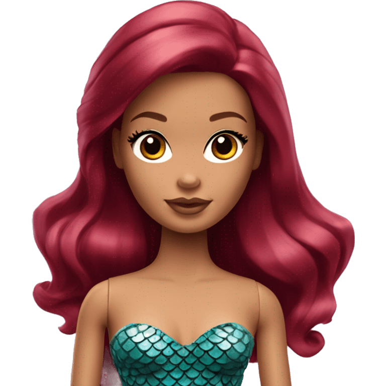 Light Tan Barbie with dark red hair long lashes as a mermaid  emoji