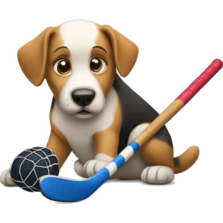 dog playing hockey emoji