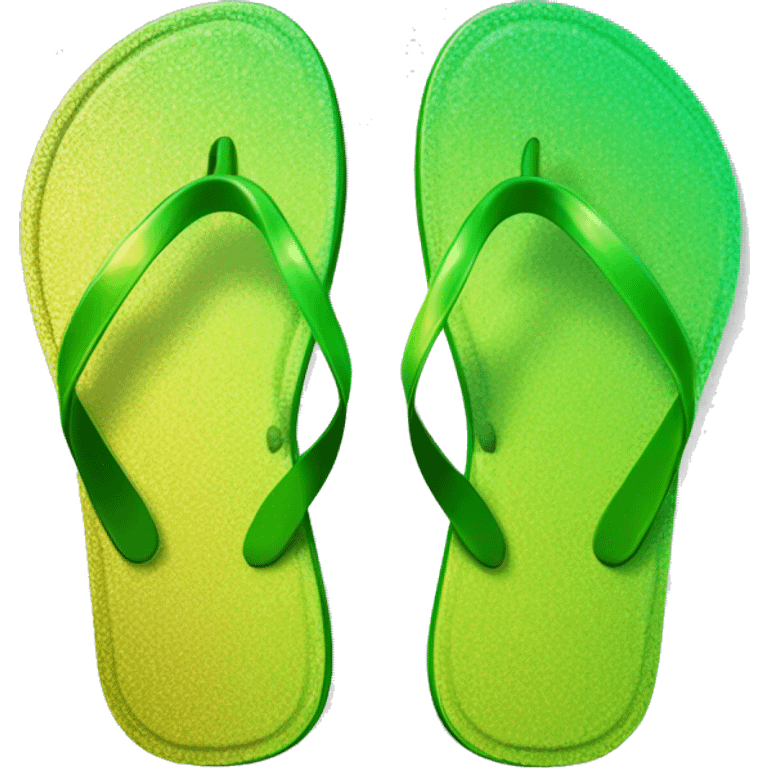 Realistic metallic gold lime green gradient pair of summer flip flops isolated. emoji