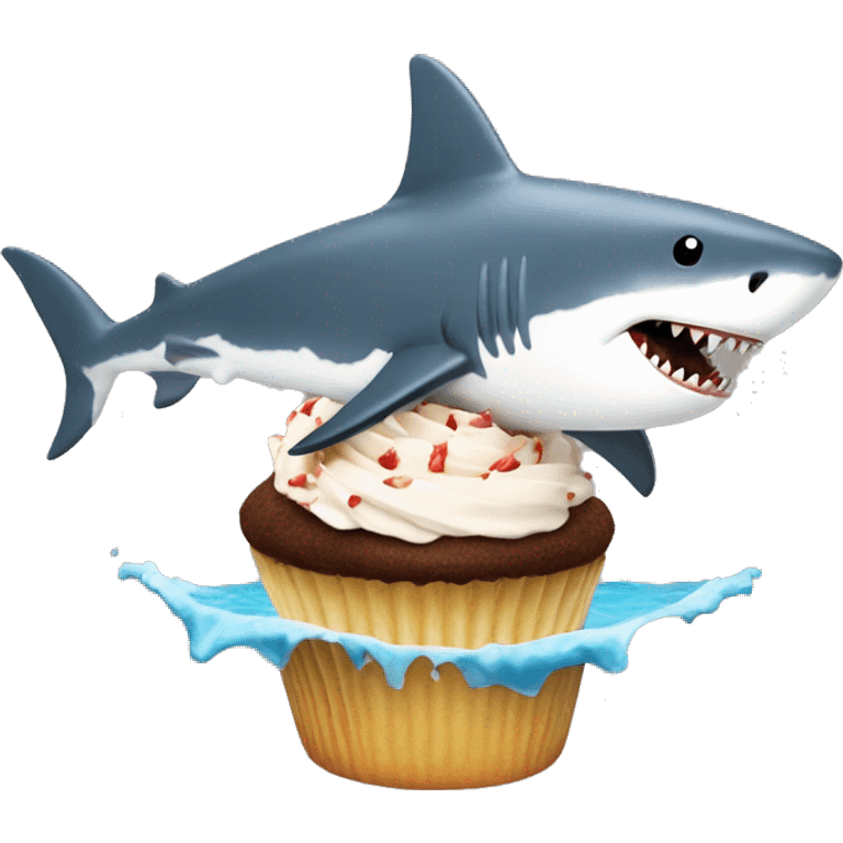 Shark surfing on a cupcake with a penguin on its shoalder  emoji