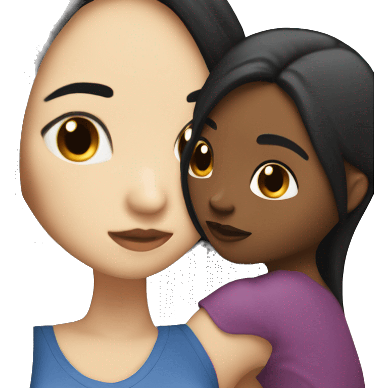 Lesbians with long black hair and white skin kissing passionately emoji