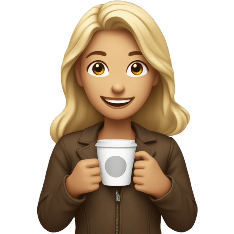 smiling girl with coffee cup emoji