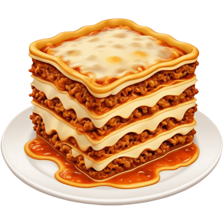 Lasagne alla Bolognese Cinematic Realistic Lasagne alla Bolognese Dish Emoji, depicted as a messy, layered pasta dish overflowing with melted cheese and rich meat sauce, rendered with hearty textures and warm, indulgent lighting. emoji