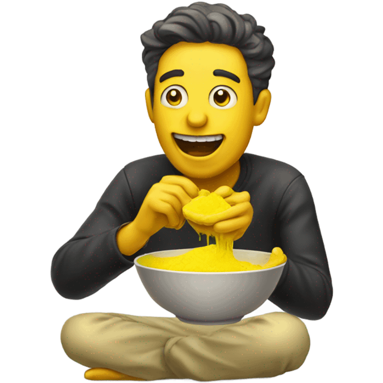 Expressive guy eating up yellow sludge emoji