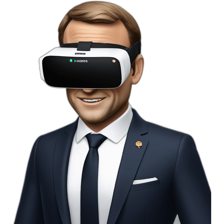 President Macron with oculus quest white emoji