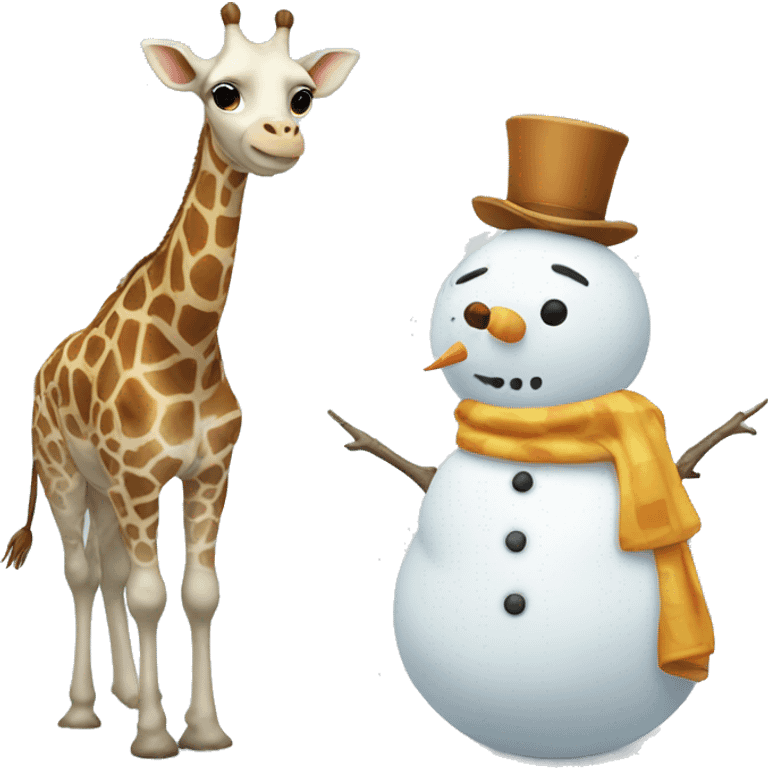 Snowman standing next to little giraffe emoji