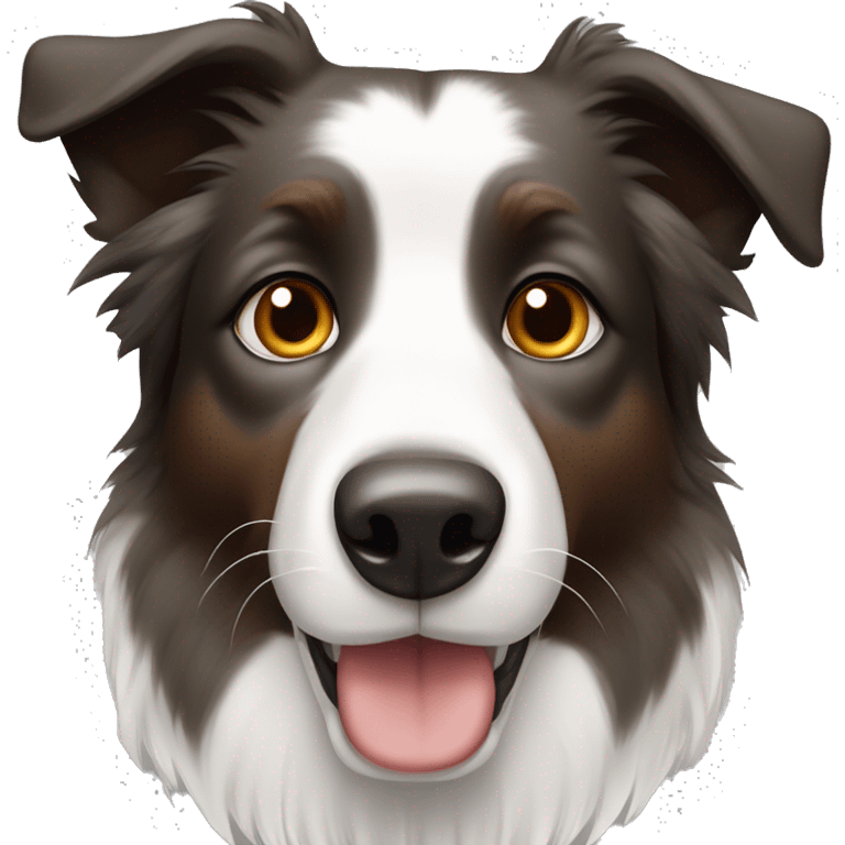 A border collie dog with grey and white fur and brown eyes straight ears  emoji