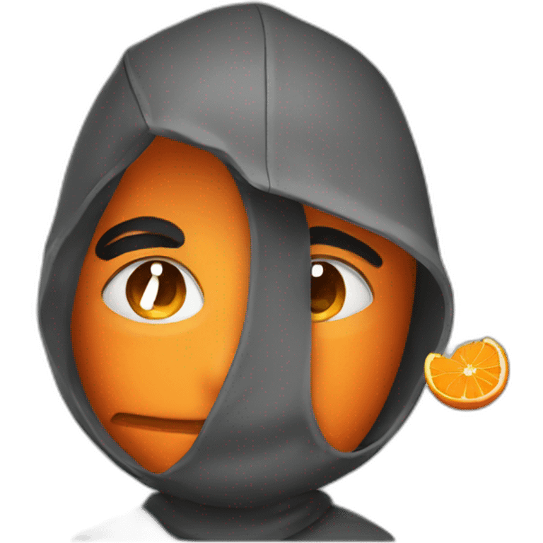 boy with orange hood eating an orange emoji