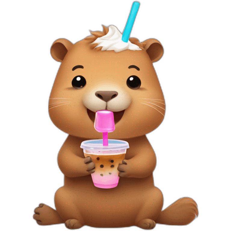 Happy Capybara with bubble tea emoji