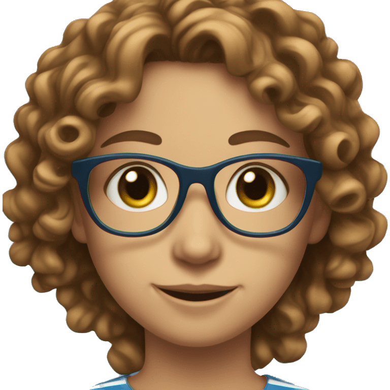 smiling girl in striped shirt green eyes blue glasses brown curly hair emoji