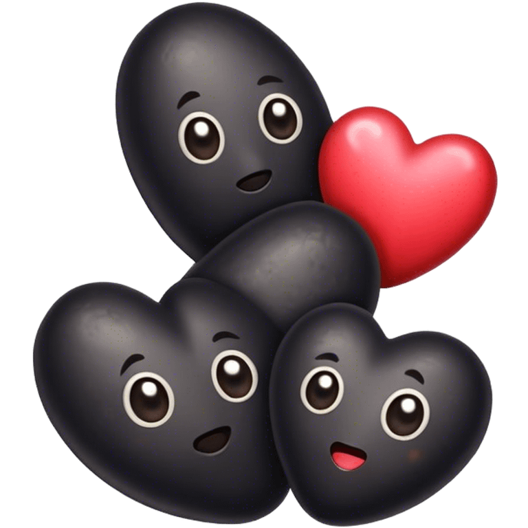 Three black beans and hearts emoji