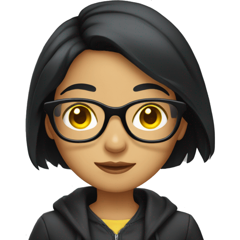 Girl with black hair and yellow eyes wearing glasses  emoji