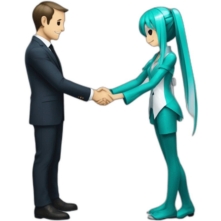 Hatsune Miku shaking hands with Emmanuel Macron emoji