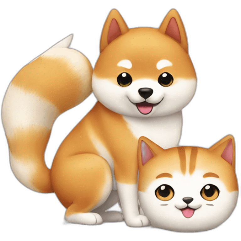 shiba inu and cat are best friends sushi emoji