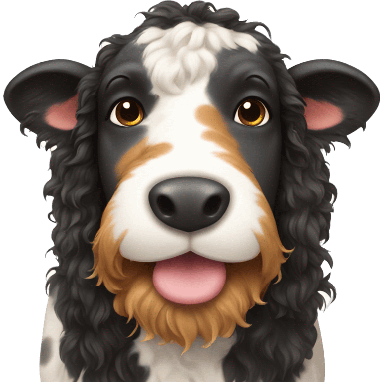 Cow with a bernedoodle head  emoji