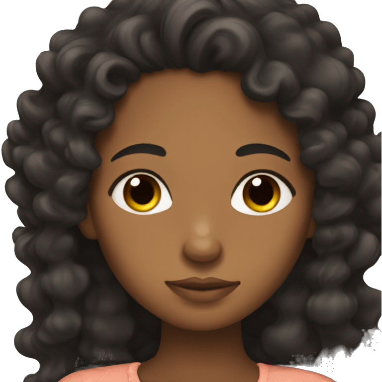 brown skin girl sleeping with black long curly hair emoji