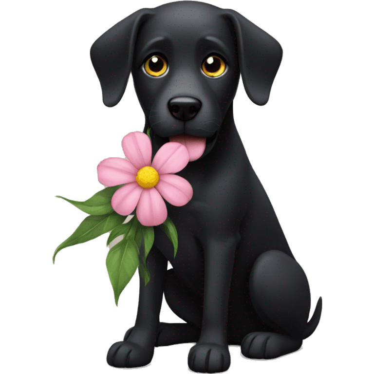 Black dog with a Flower emoji