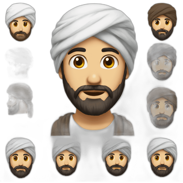 Arab turban dark brown beard white male emoji