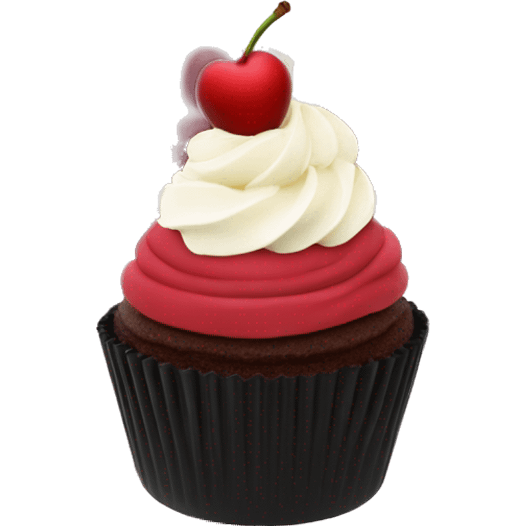 Dark red cherry cupcake with frosting on top with black cupcake case  emoji