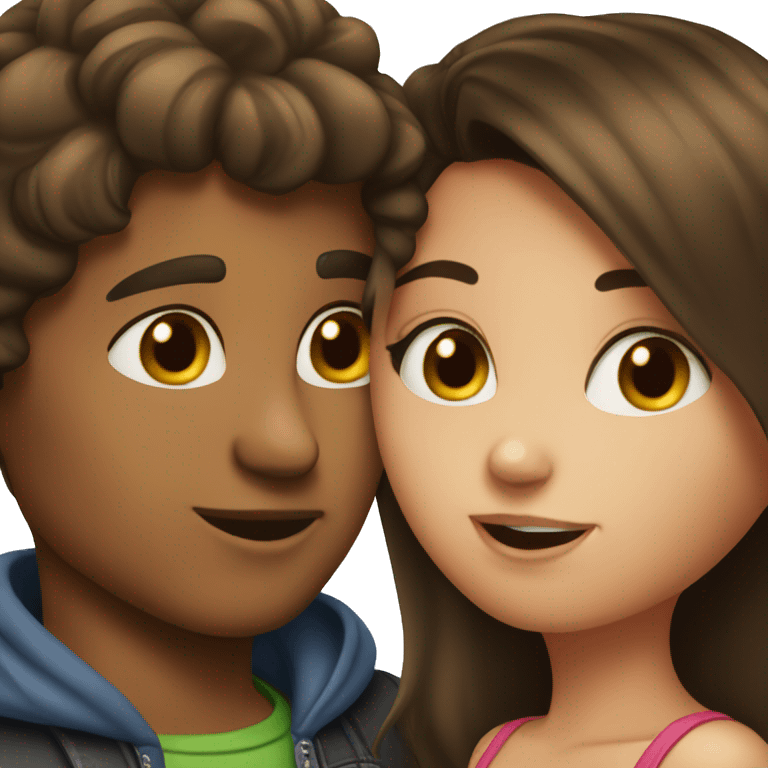 Boy brunette and girl brunette kissing  emoji