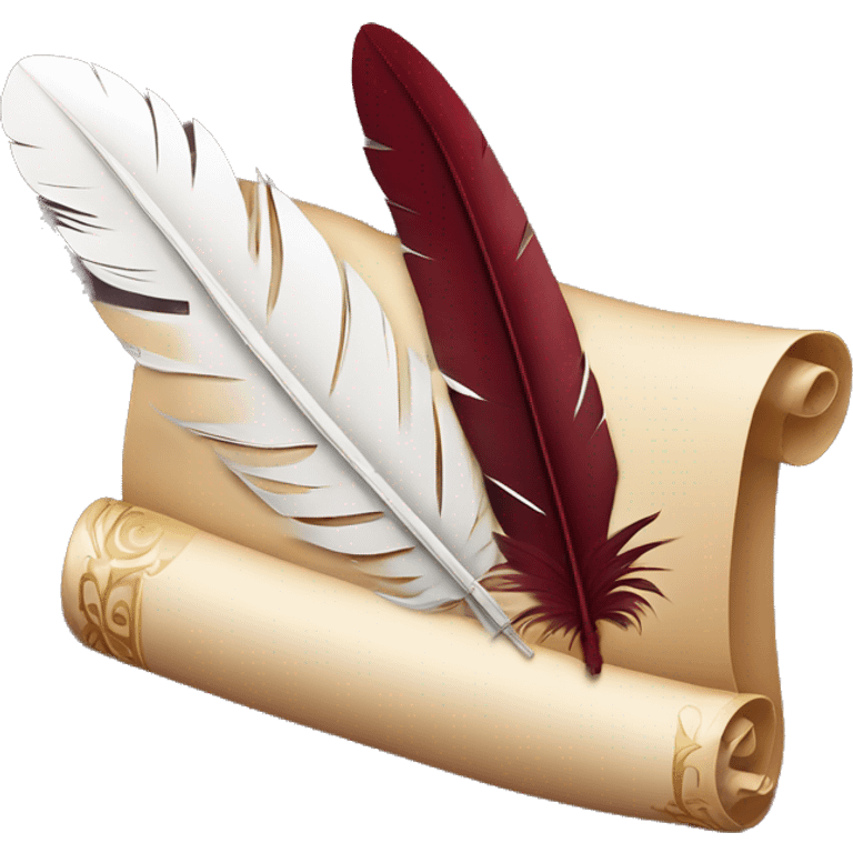 a maroon feather quill and an open SCROLL emoji