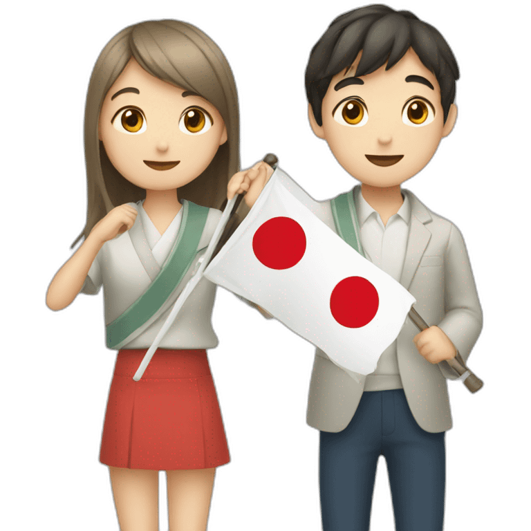 girl and boy holding japanese flag emoji