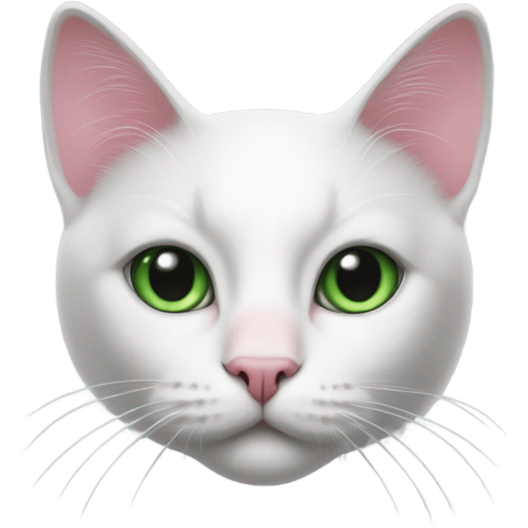 black and white cat with huge green eyes and a pink nose emoji