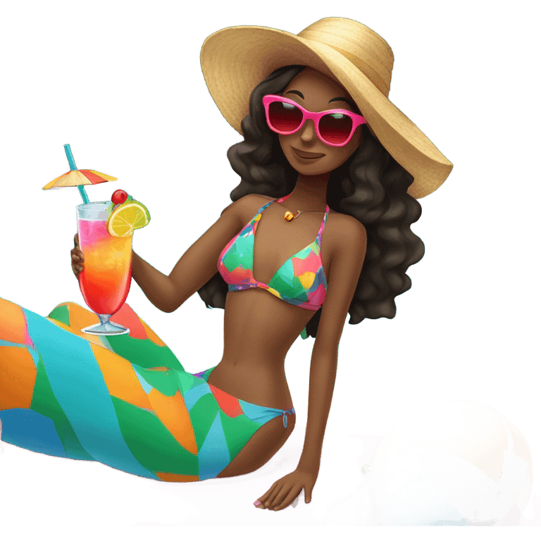 Girl on holiday having a cocktail by the pool emoji