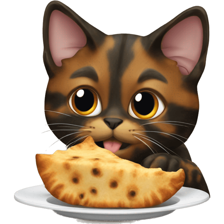 tortoiseshell cat eating emoji