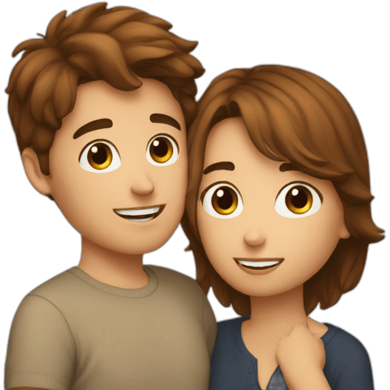 a auburn short haired boy kiss brown haired girl kissed emoji